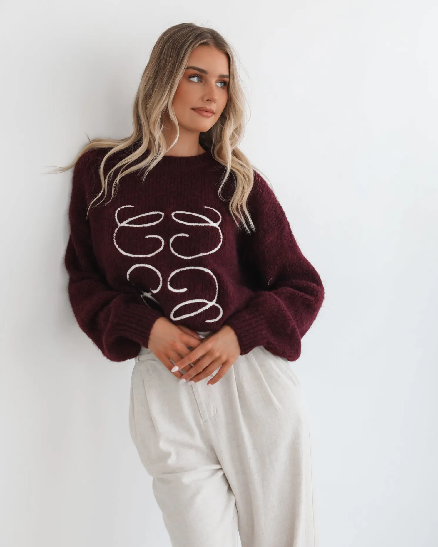 Adelaine Knit - Wine Print