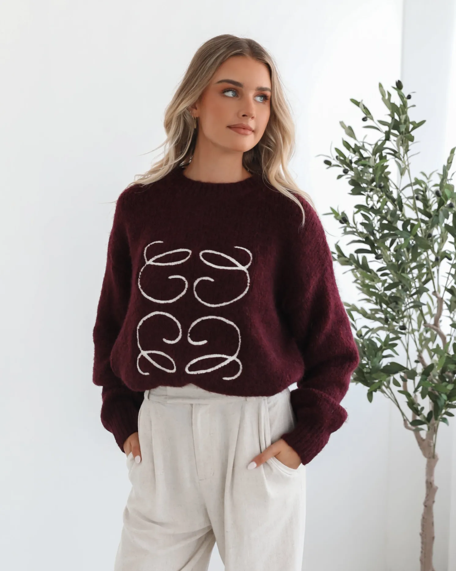 Adelaine Knit - Wine Print