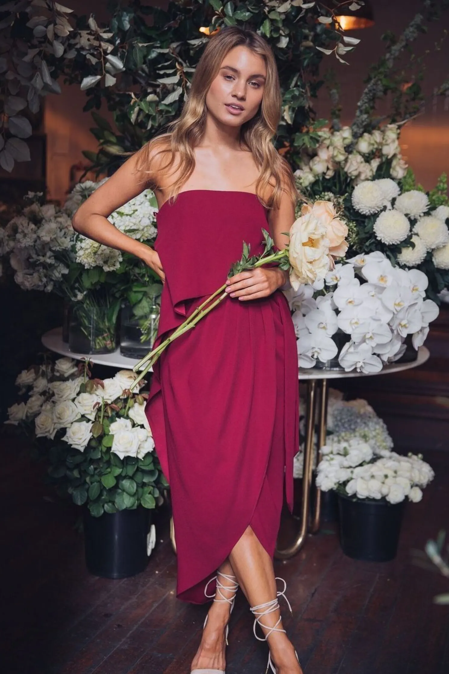 Fleur Strapless Dress - Burgundy