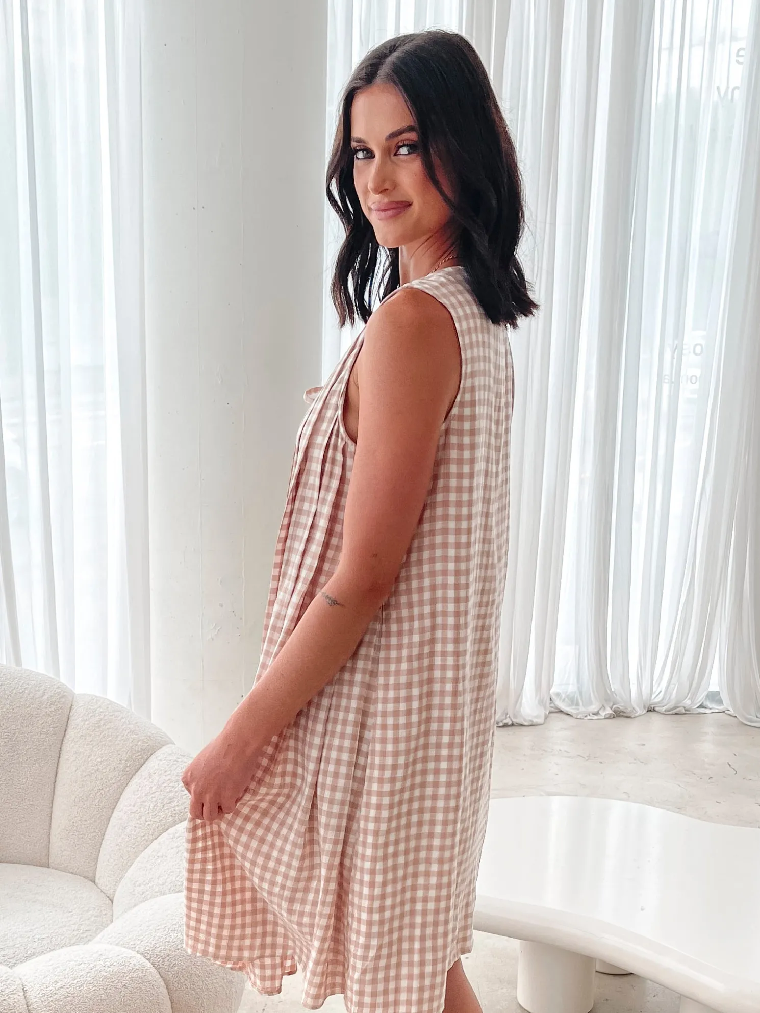 Kearah Dress - Beige Gingham