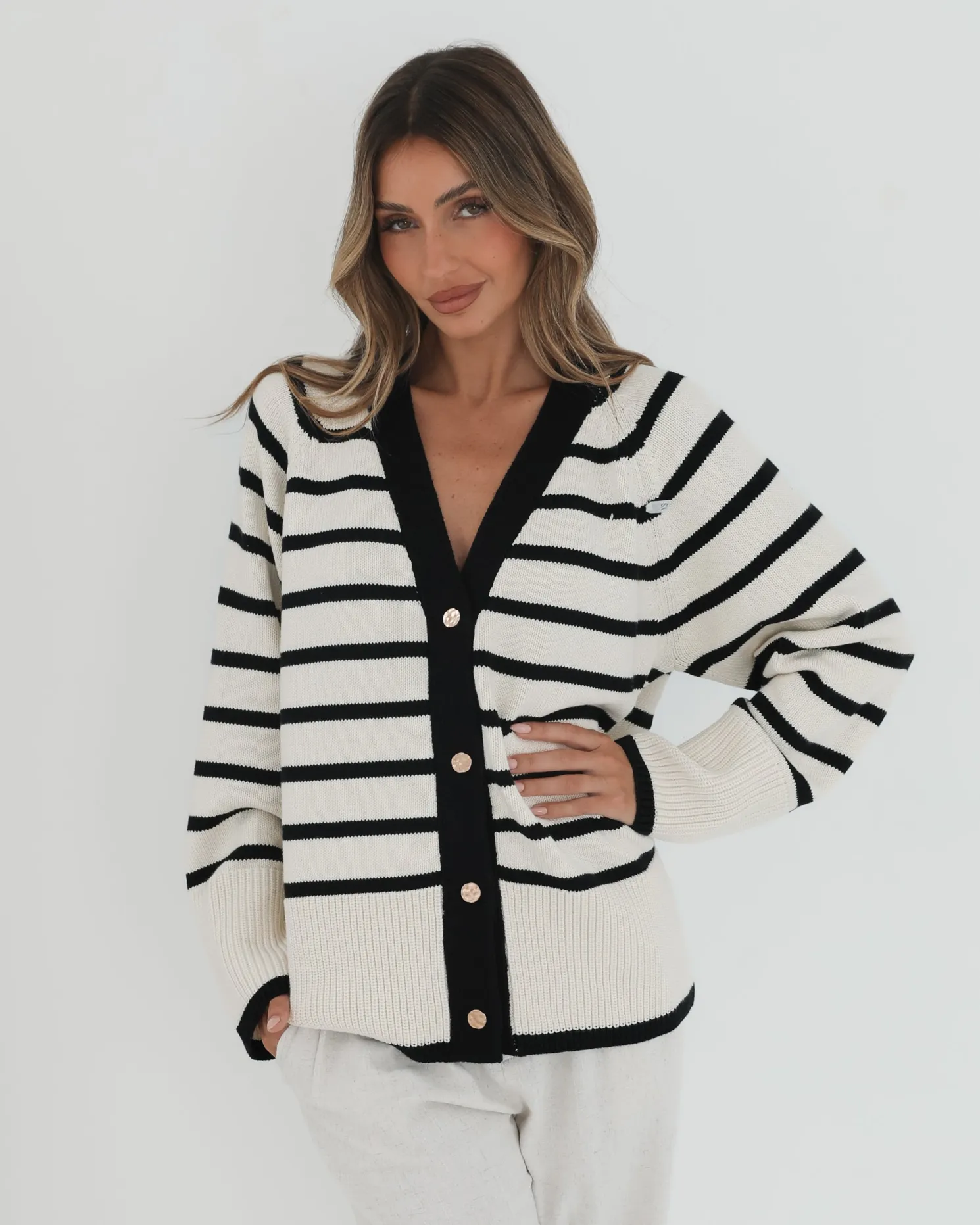 Levara Cardigan - Cream Stripe