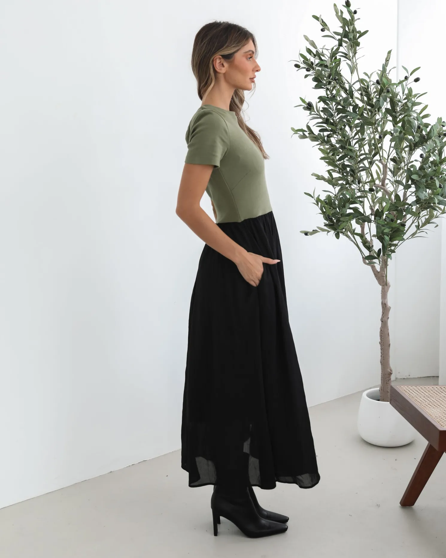 Shemeka Dress - Khaki Black