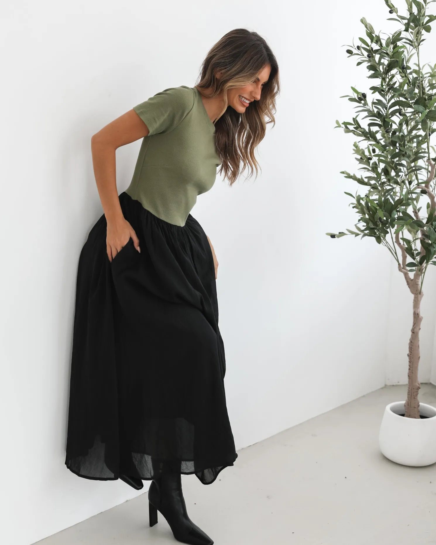 Shemeka Dress - Khaki Black